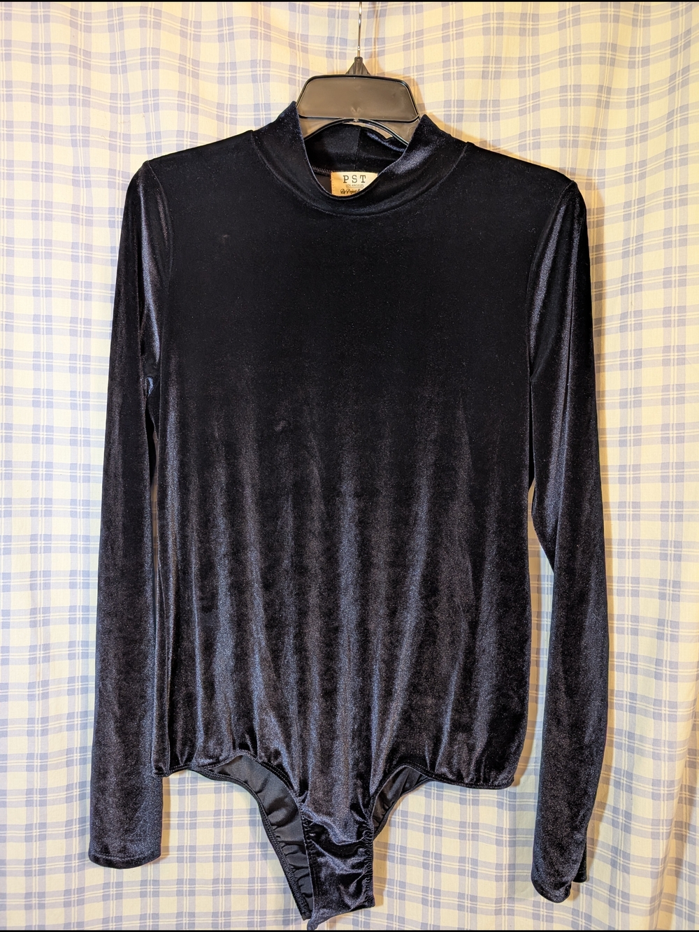 Project Social T Navy Velvet Mock Neck Long Sleeve Bodysuit